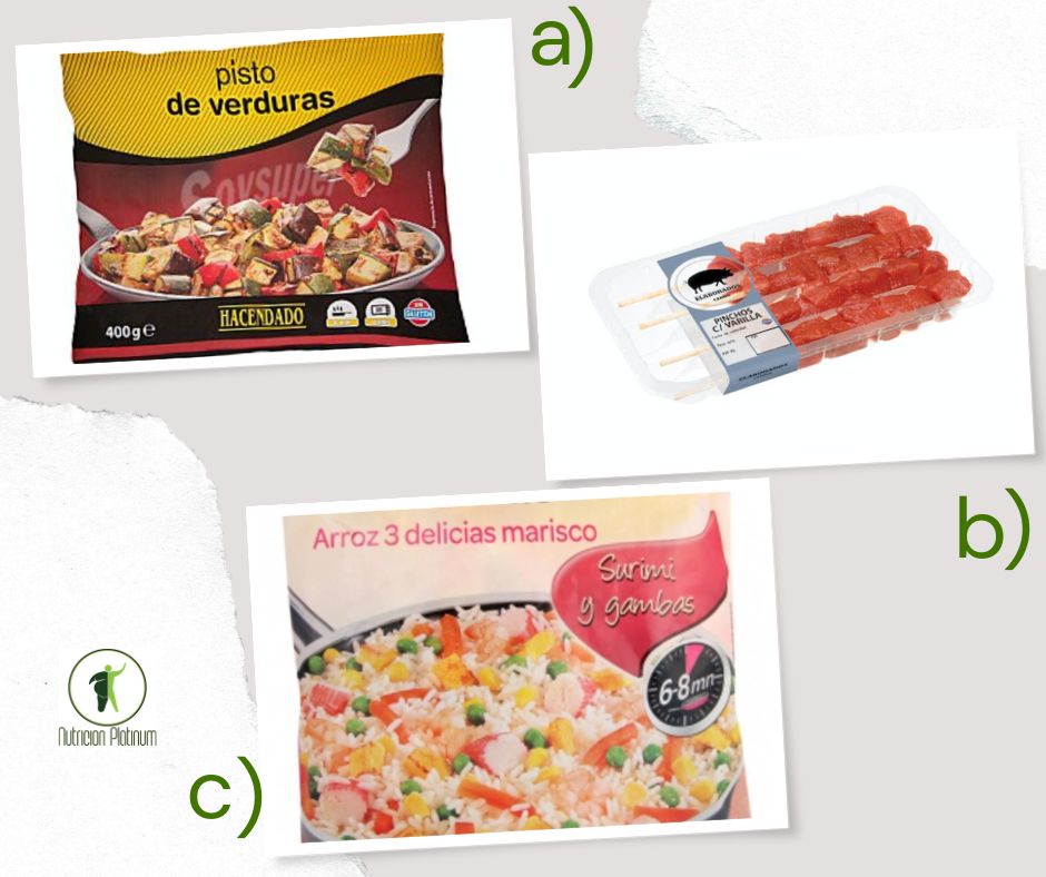 Pisto de verduras con pinchos de cerdo y arroz tres delicias